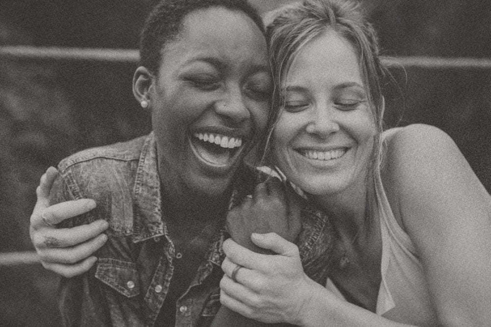 diverse happy women on a black and white color tone